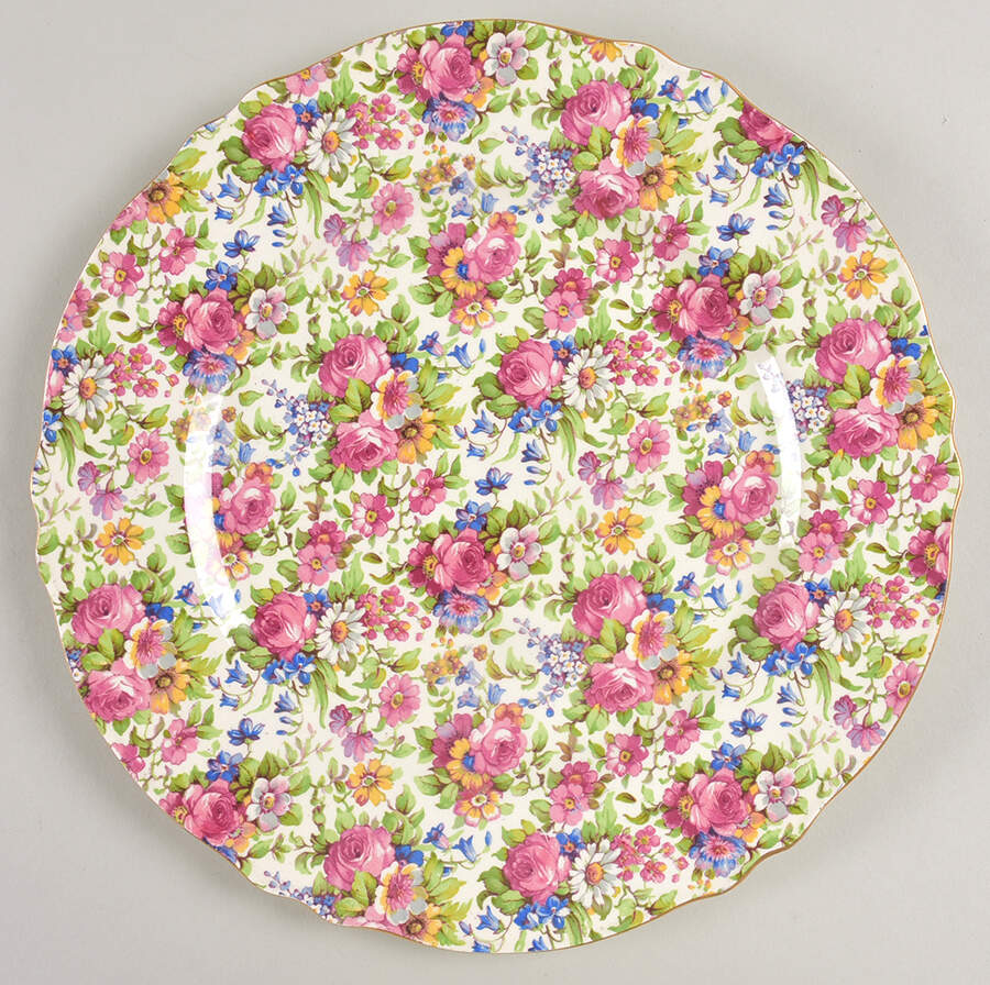 Summertime (Pre 1960, Cream Background, Gold Trim) Large Athena Dinner Plate by Royal Winton-1