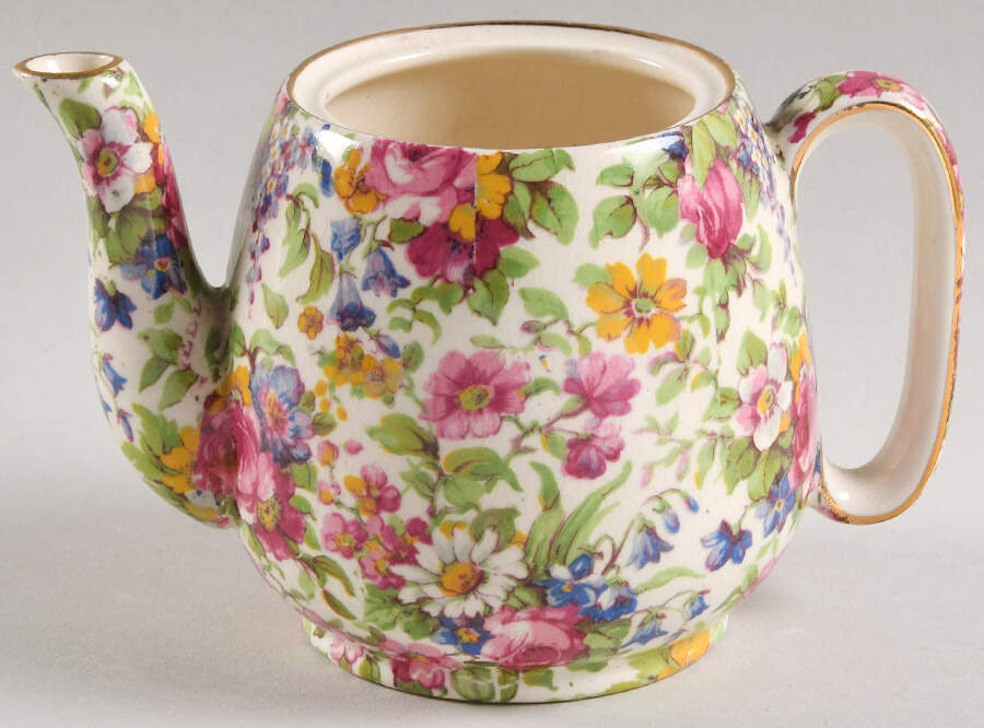 Summertime (Pre 1960, Cream Background, Gold Trim) Individual Breakfast Set Teapot-No Lid by Royal Winton-1
