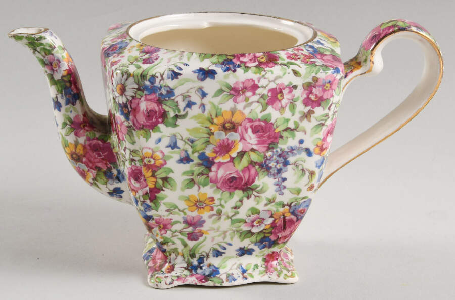 Summertime (Pre 1960, Cream Background, Gold Trim) 2 Cup Ascot Teapot No Lid by Royal Winton-1