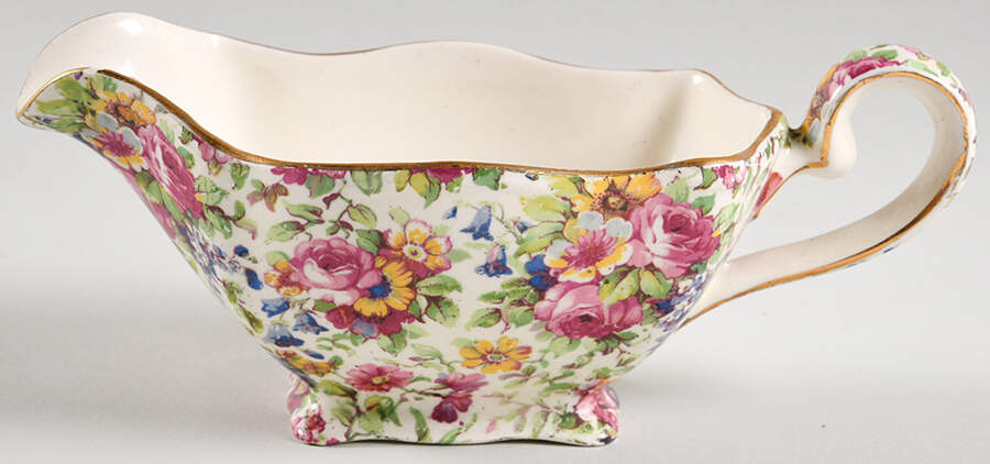 Summertime (Pre 1960, Cream Background, Gold Trim) Gravy Boat by Royal Winton-1