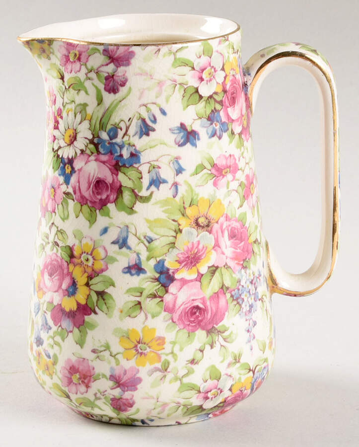 Summertime (Pre 1960, Cream Background, Gold Trim) Large Syrup No Lid by Royal Winton-1