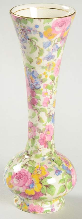 Summertime (Pre 1960, Cream Background, Gold Trim) 5" Bud Vase by Royal Winton-1