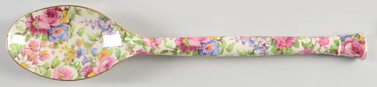 Summertime (Pre 1960, Cream Background, Gold Trim) Salad Serving Spoon, Solid Piece by Royal Winton-1