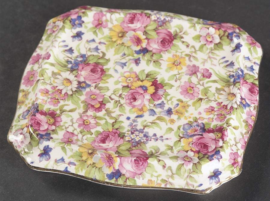 Summertime (Pre 1960, Cream Background, Gold Trim) Square Tea Tile by Royal Winton-1