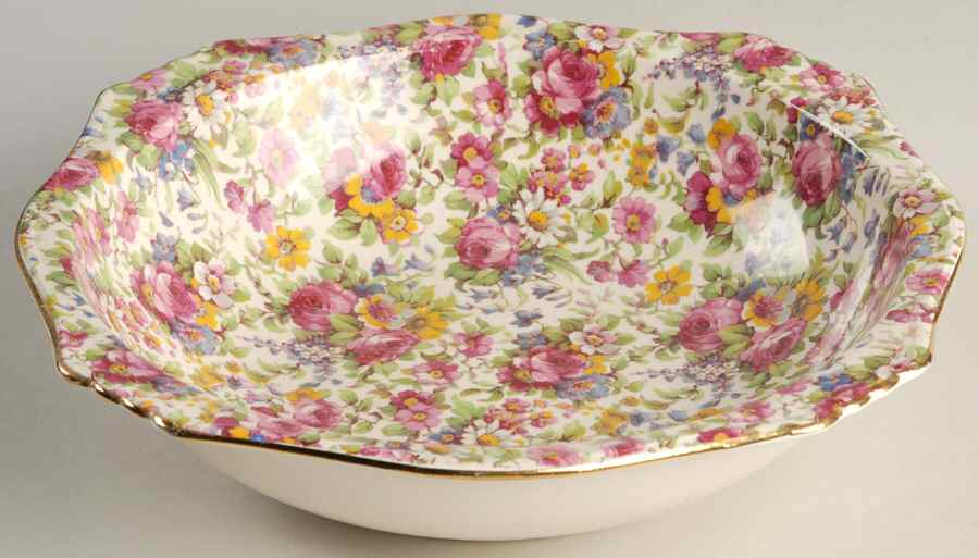 Summertime (Pre 1960, Cream Background, Gold Trim) 9" Round Vegetable Bowl by Royal Winton-1