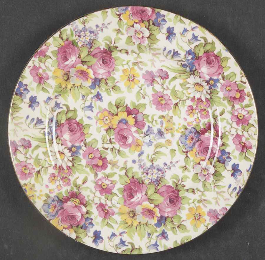 Summertime (Pre 1960, Cream Background, Gold Trim) Bread & Butter Plate by Royal Winton-1