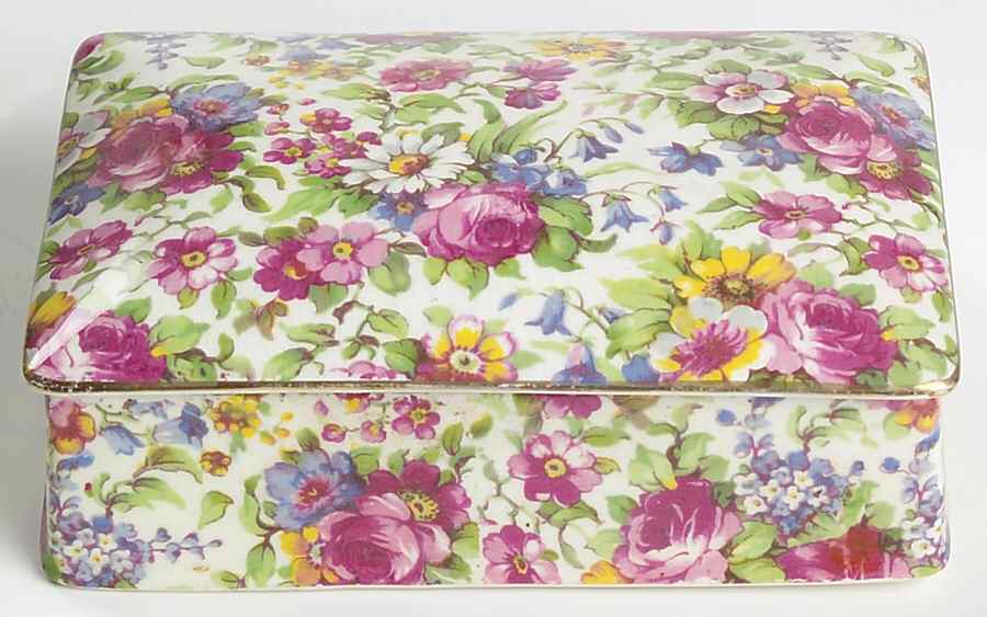 Summertime (Pre 1960, Cream Background, Gold Trim) Small Candy Box by Royal Winton-1