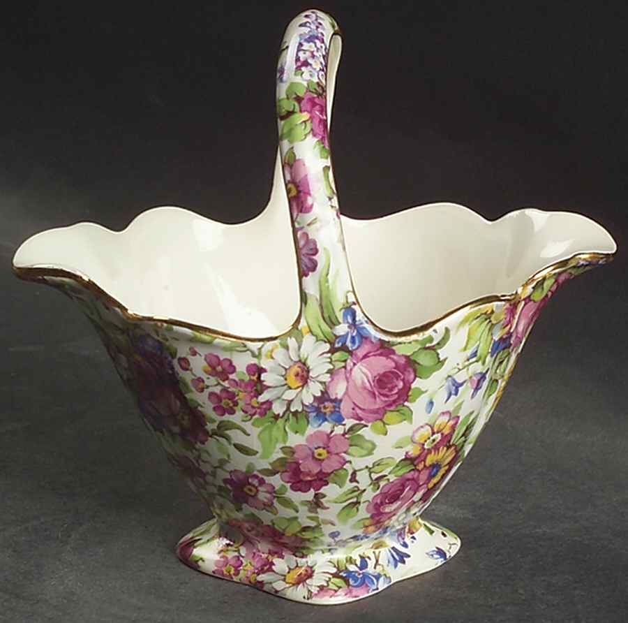 Summertime (Pre 1960, Cream Background, Gold Trim) Rowsley Basket by Royal Winton-1