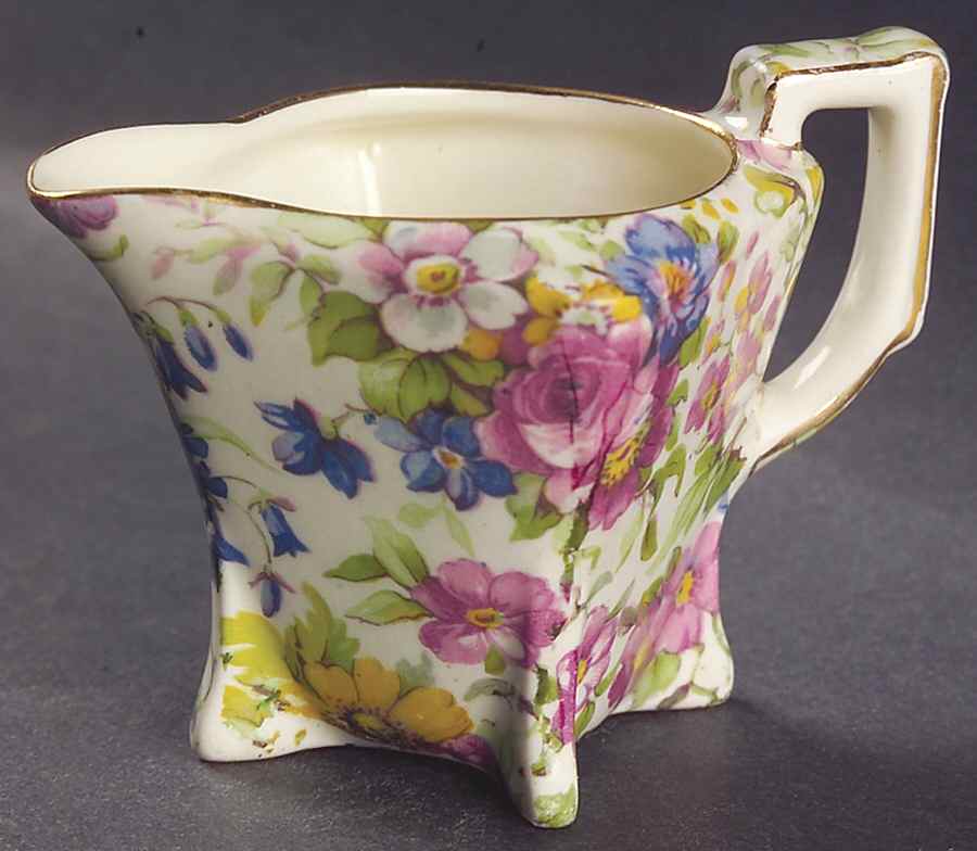Summertime (Pre 1960, Cream Background, Gold Trim) Breakfast Set, Individual Creamer Only by Royal Winton-1