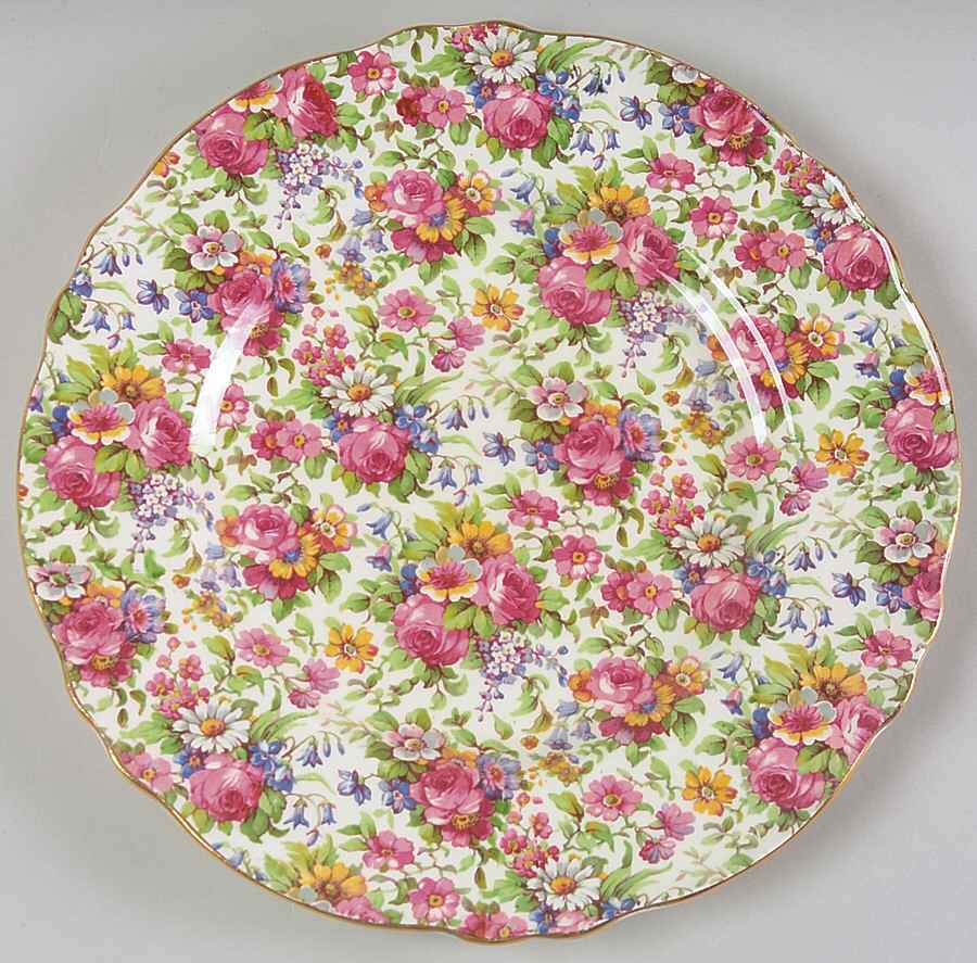 Summertime (Pre 1960, Cream Background, Gold Trim) Athena Dinner Plate by Royal Winton-1