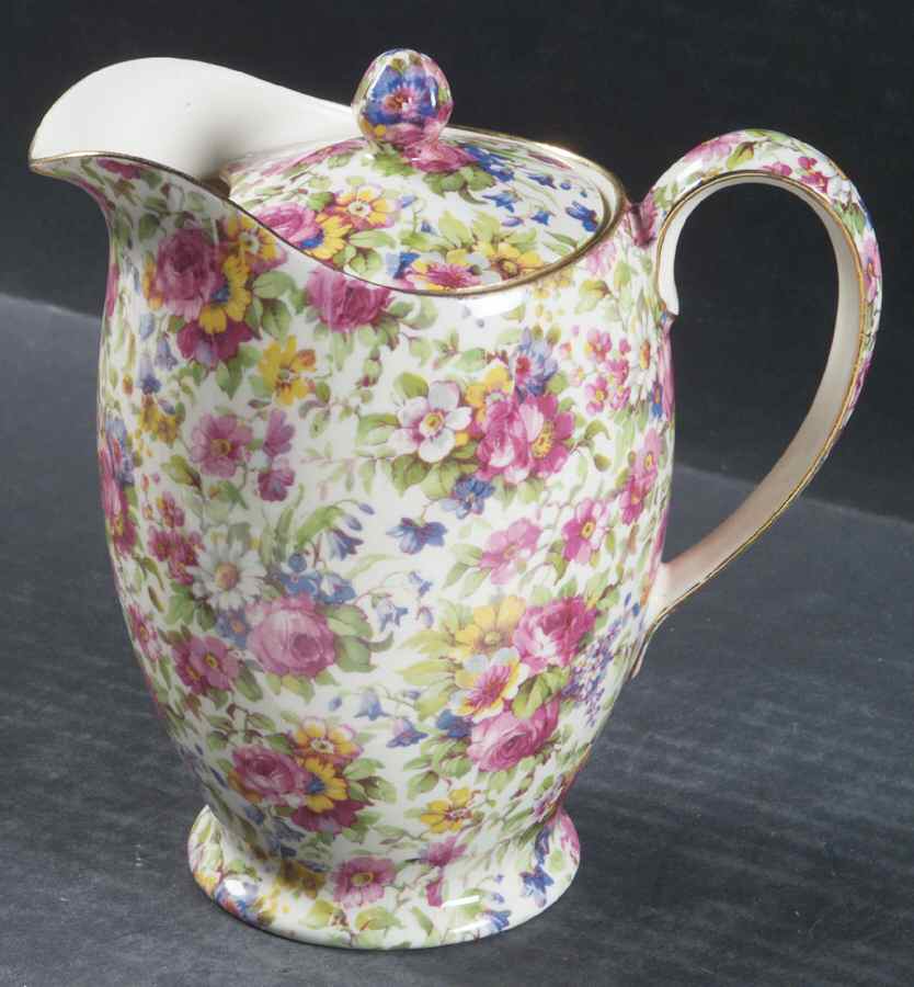 Summertime (Pre 1960, Cream Background, Gold Trim) Hot Water Jug & Lid by Royal Winton-1
