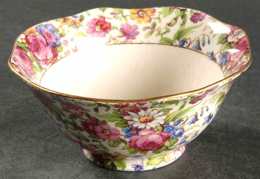 Summertime (Pre 1960, Cream Background, Gold Trim) Saville Mayonnaise Bowl Only by Royal Winton-1