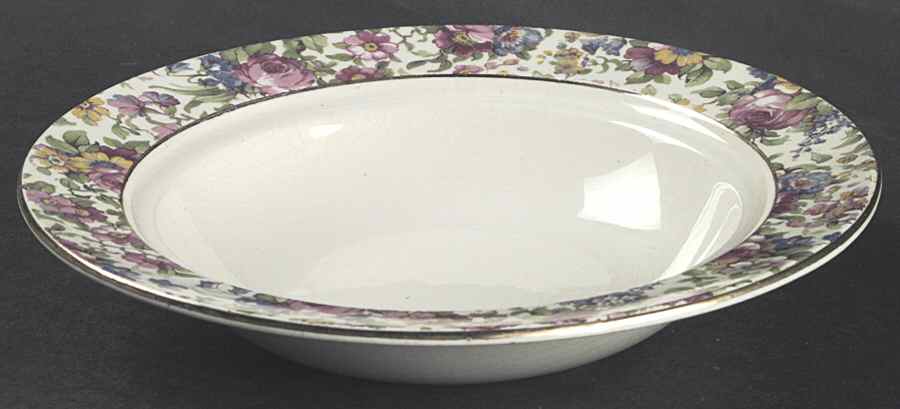 Summertime (Pre 1960, Cream Background, Gold Trim) Muffin Dish No Lid by Royal Winton-1
