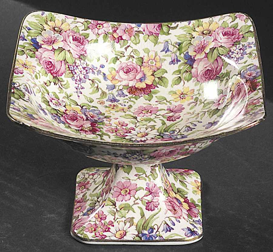 Summertime (Pre 1960, Cream Background, Gold Trim) Footed Nut Dish by Royal Winton-1