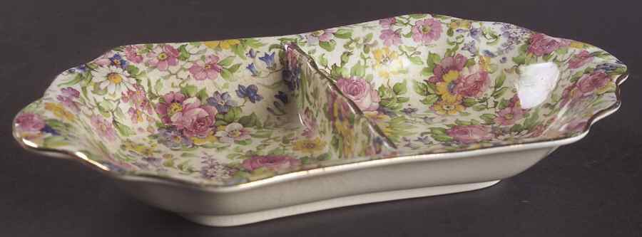 Summertime (Pre 1960, Cream Background, Gold Trim) 2-Part Relish by Royal Winton-1