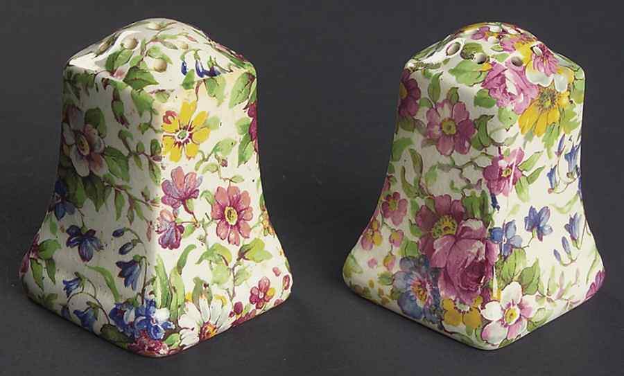Summertime (Pre 1960, Cream Background, Gold Trim) Fife Salt & Pepper Set by Royal Winton-1