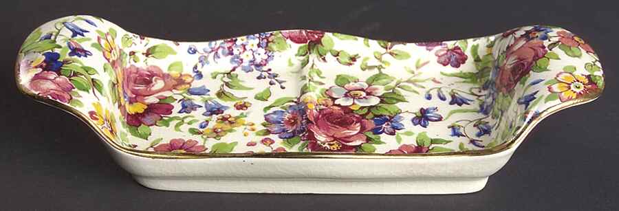 Summertime (Pre 1960, Cream Background, Gold Trim) Tray for Fife Salt & Pepper Set by Royal Winton-1