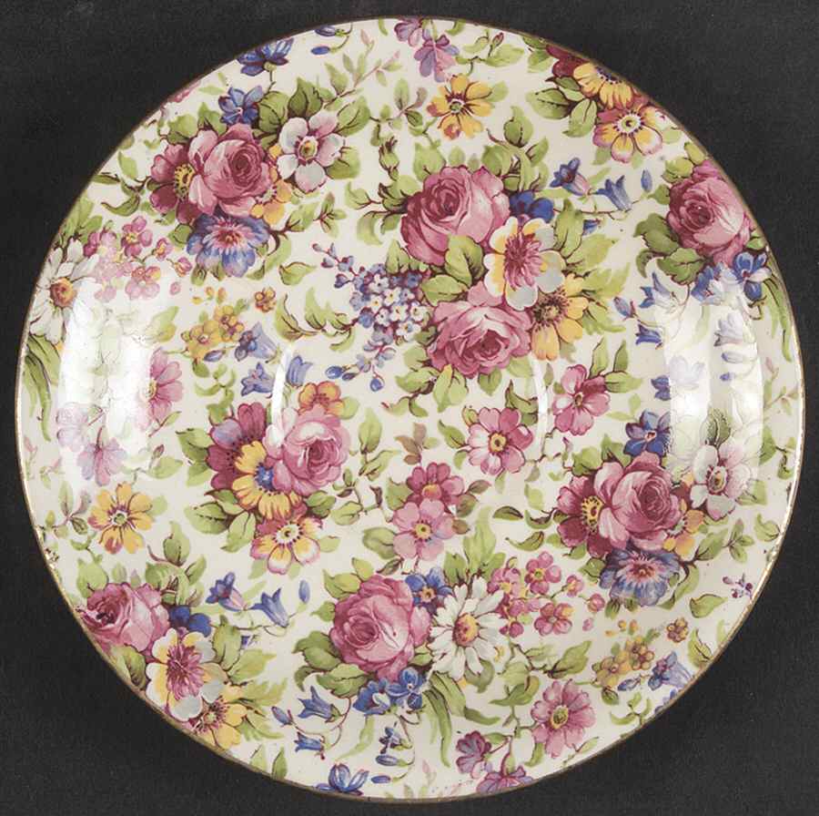 Summertime (Pre 1960, Cream Background, Gold Trim) Saucer for Albans Shape Footed Cup by Royal Winton-1