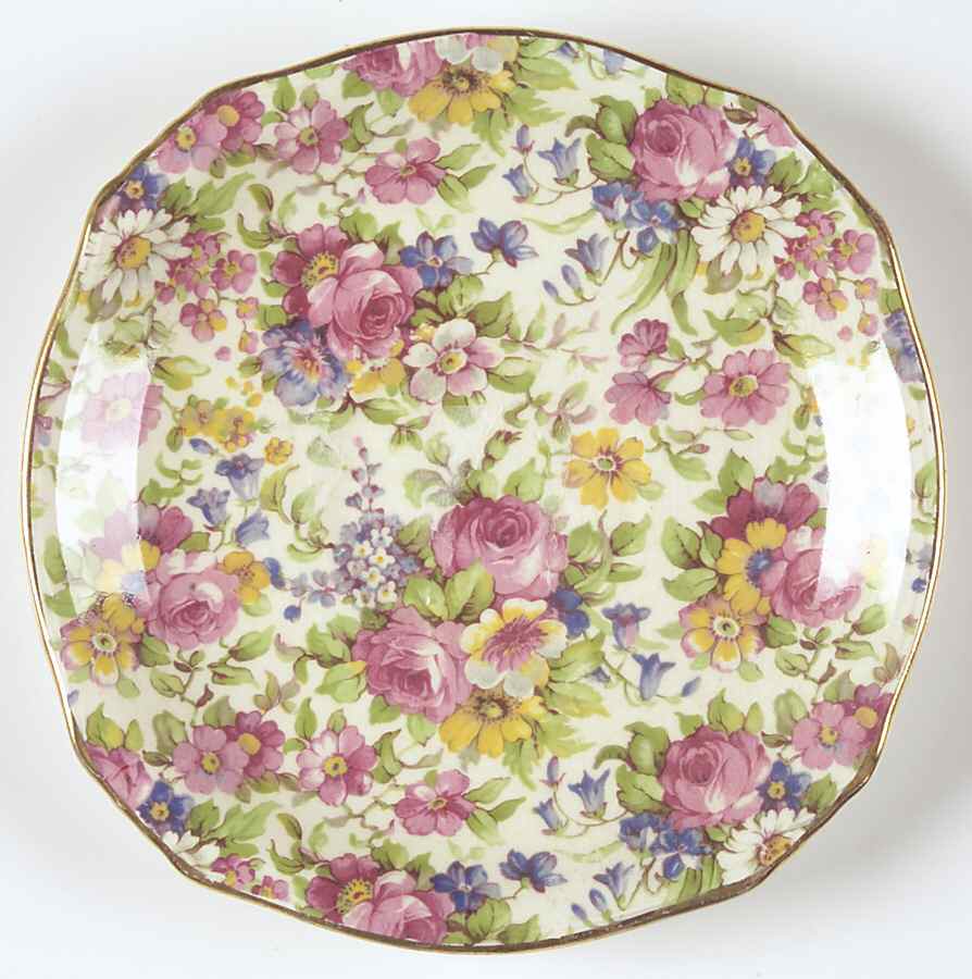 Summertime (Pre 1960, Cream Background, Gold Trim) Saucer for Ascot Shape Flat Cup by Royal Winton-1