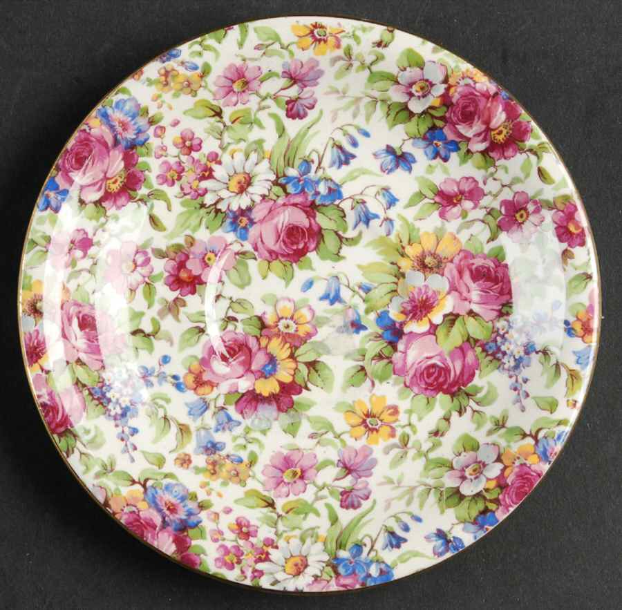 Summertime (Pre 1960, Cream Background, Gold Trim) Round Saucer for Ascot Shape Cup by Royal Winton-1