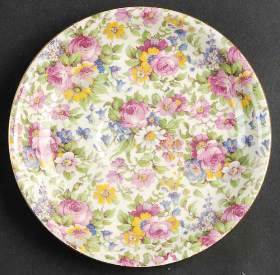 Summertime (Pre 1960, Cream Background, Gold Trim) Round Saucer for Ascot Shape Cup by Royal Winton-1