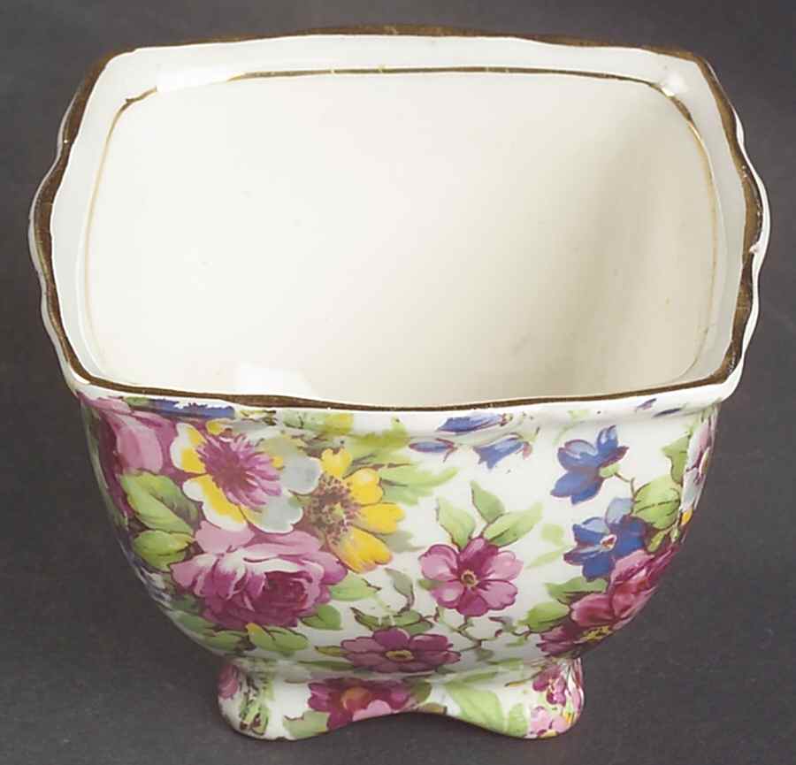 Summertime (Pre 1960, Cream Background, Gold Trim) Athena Open Sugar Bowl (Later) by Royal Winton-1