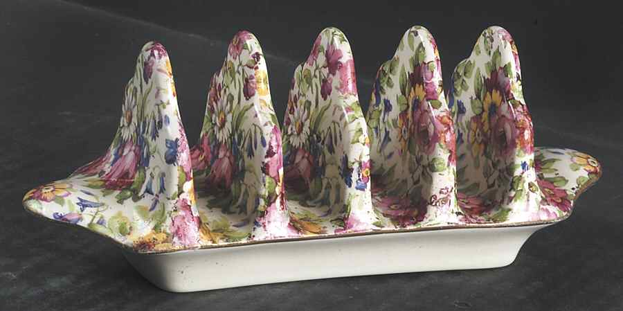 Summertime (Pre 1960, Cream Background, Gold Trim) 4 Slice Toast Server by Royal Winton-1