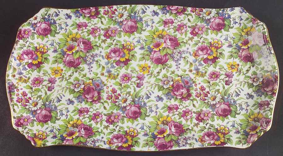 Summertime (Pre 1960, Cream Background, Gold Trim) Large Sandwich Tray by Royal Winton-1