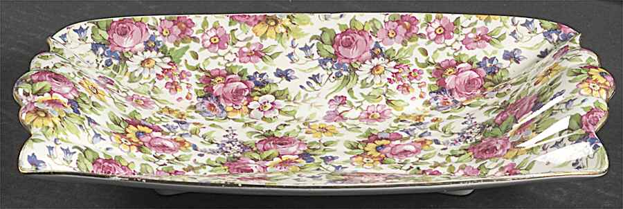 Summertime (Pre 1960, Cream Background, Gold Trim) Ribbed Tray by Royal Winton-1