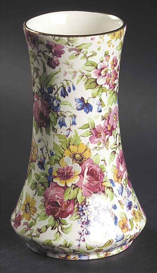 Summertime (Pre 1960, Cream Background, Gold Trim) 4" Bud Vase by Royal Winton-1