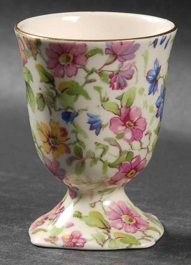 Summertime (Pre 1960, Cream Background, Gold Trim) Square Footed Single Egg Cup by Royal Winton-1