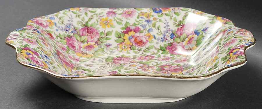 Summertime (Pre 1960, Cream Background, Gold Trim) Large Fruit Bowl by Royal Winton-1
