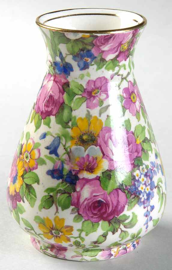 Summertime (Pre 1960, Cream Background, Gold Trim) 3" Bud Vase by Royal Winton-1