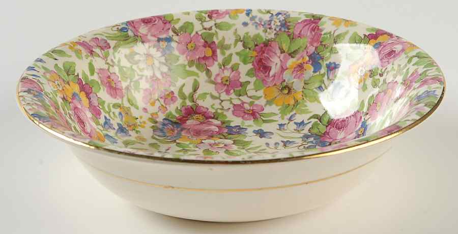 Summertime (Pre 1960, Cream Background, Gold Trim) Coupe Cereal Bowl by Royal Winton-1