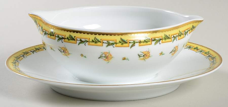 Bougainville Yellow Gravy Boat with Attached Underplate by Raynaud-1