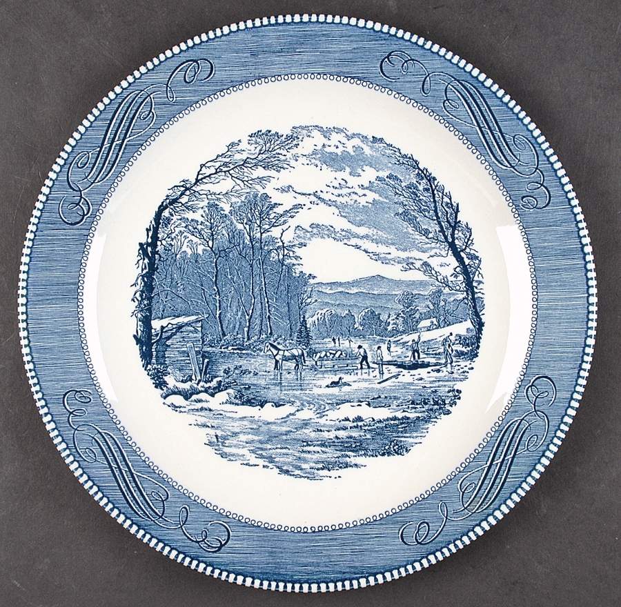 Currier and Ives Blue 12" Chop Plate (Round Platter) by Royal (USA)-1