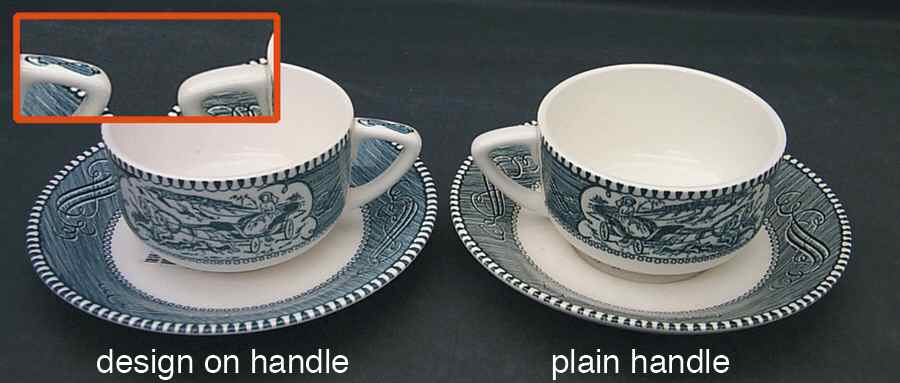 Currier and Ives Blue Flat Cup & Saucer Set by Royal (USA)-1