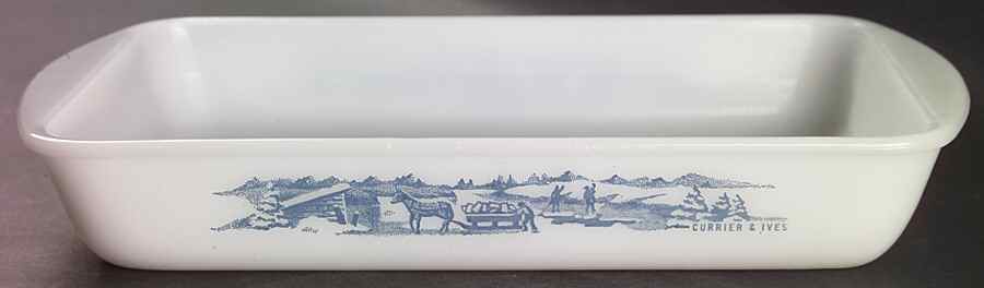 Currier and Ives Blue 10" Rectangular Ovenware Utility Pan by Royal (USA)-1