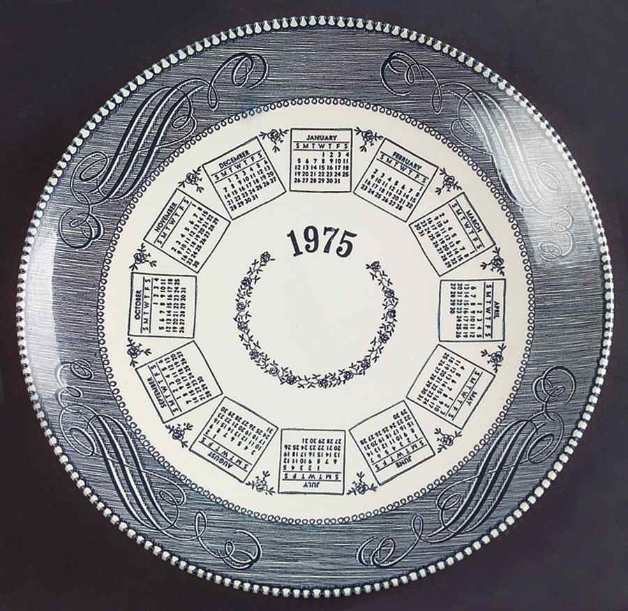 Currier and Ives Blue "1975" Calendar Plate by Royal (USA)-1