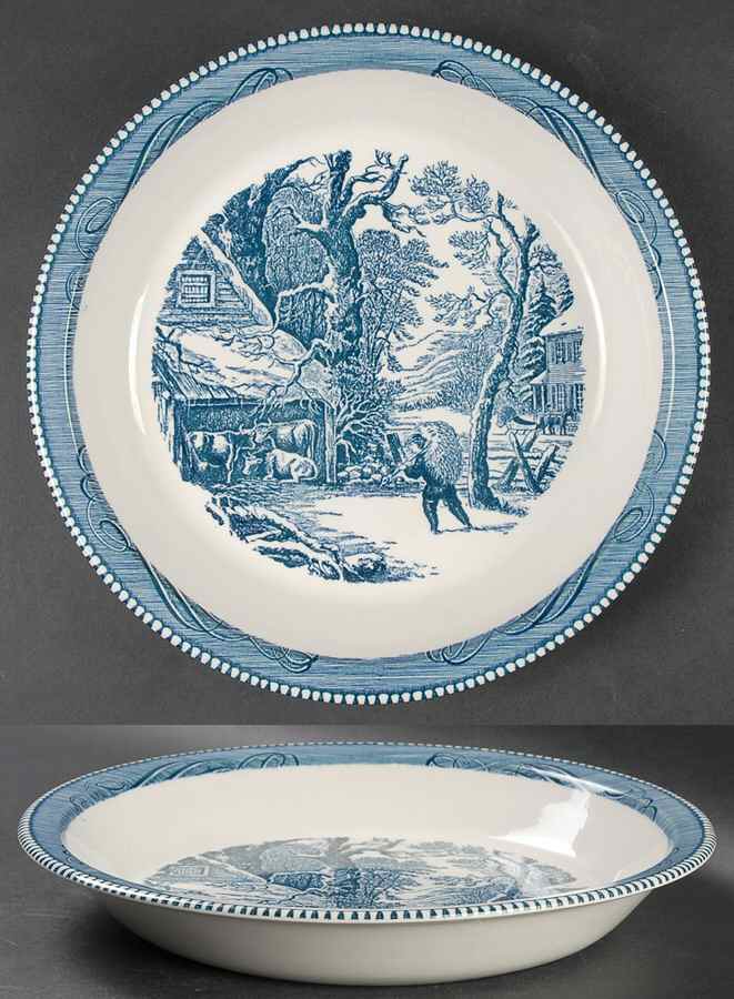 Currier and Ives Blue 10" Pie Baking Plate by Royal (USA)-1