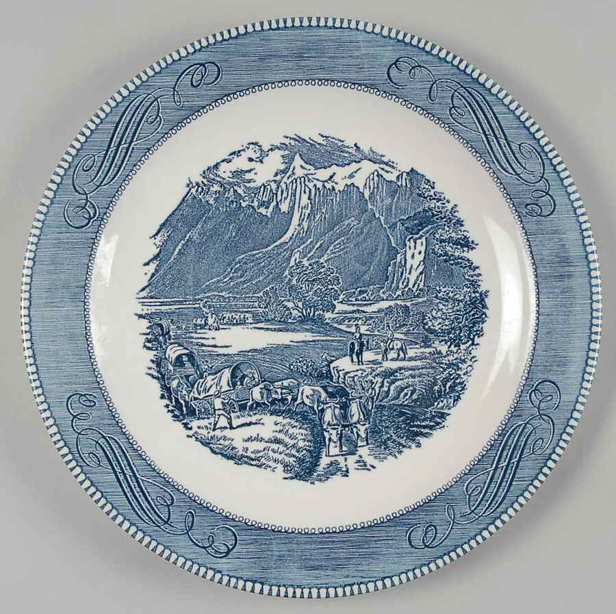 Currier and Ives Blue 11" Chop Plate (Round Platter) by Royal (USA)-1