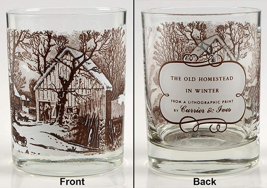 Currier and Ives Brown Glassware Double Old Fashioned by Royal (USA)-1
