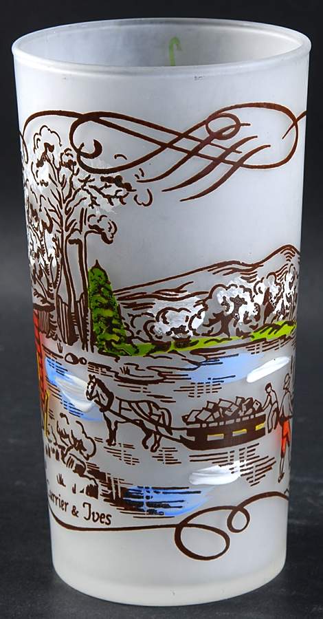 Currier and Ives Brown 12 Oz Glassware Tumbler by Royal (USA)-1