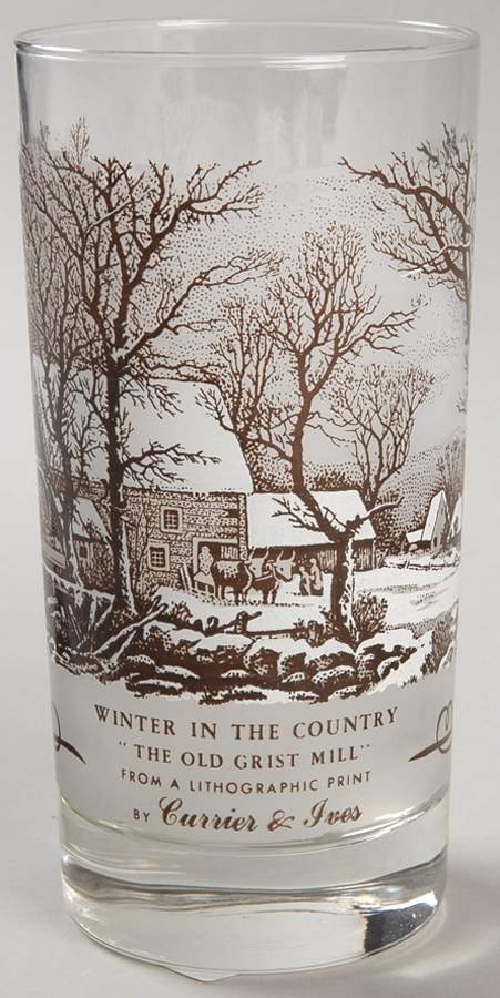 Currier and Ives Brown 12 Oz Glassware Tumbler by Royal (USA)-1