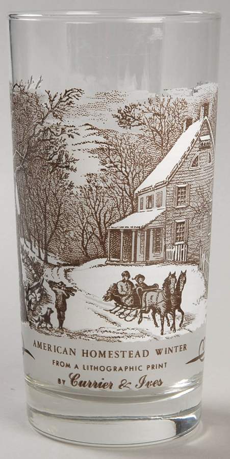 Currier and Ives Brown 12 Oz Glassware Tumbler by Royal (USA)-1