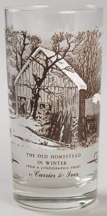 Currier and Ives Brown 12 Oz Glassware Tumbler by Royal (USA)-1