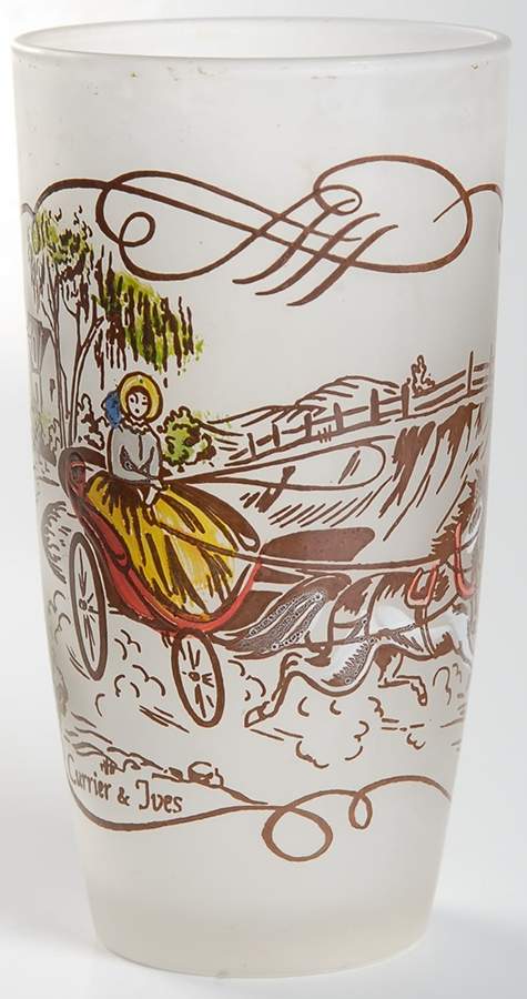 Currier and Ives Brown 12 Oz Glassware Tumbler by Royal (USA)-1