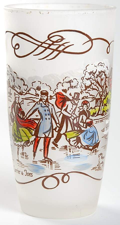 Currier and Ives Brown 12 Oz Glassware Tumbler by Royal (USA)-1