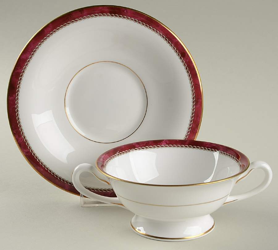 Medici Ruby Footed Cream Soup Bowl & Saucer Set by Royal Worcester-1