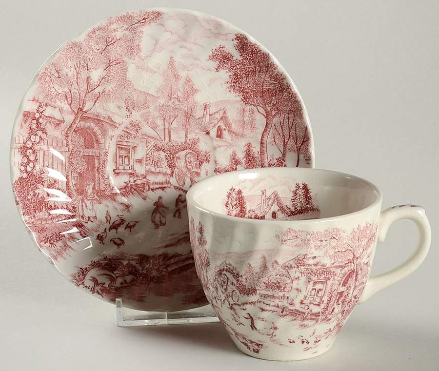 Country French Pink Flat Cup & Saucer Set by Rossini-1